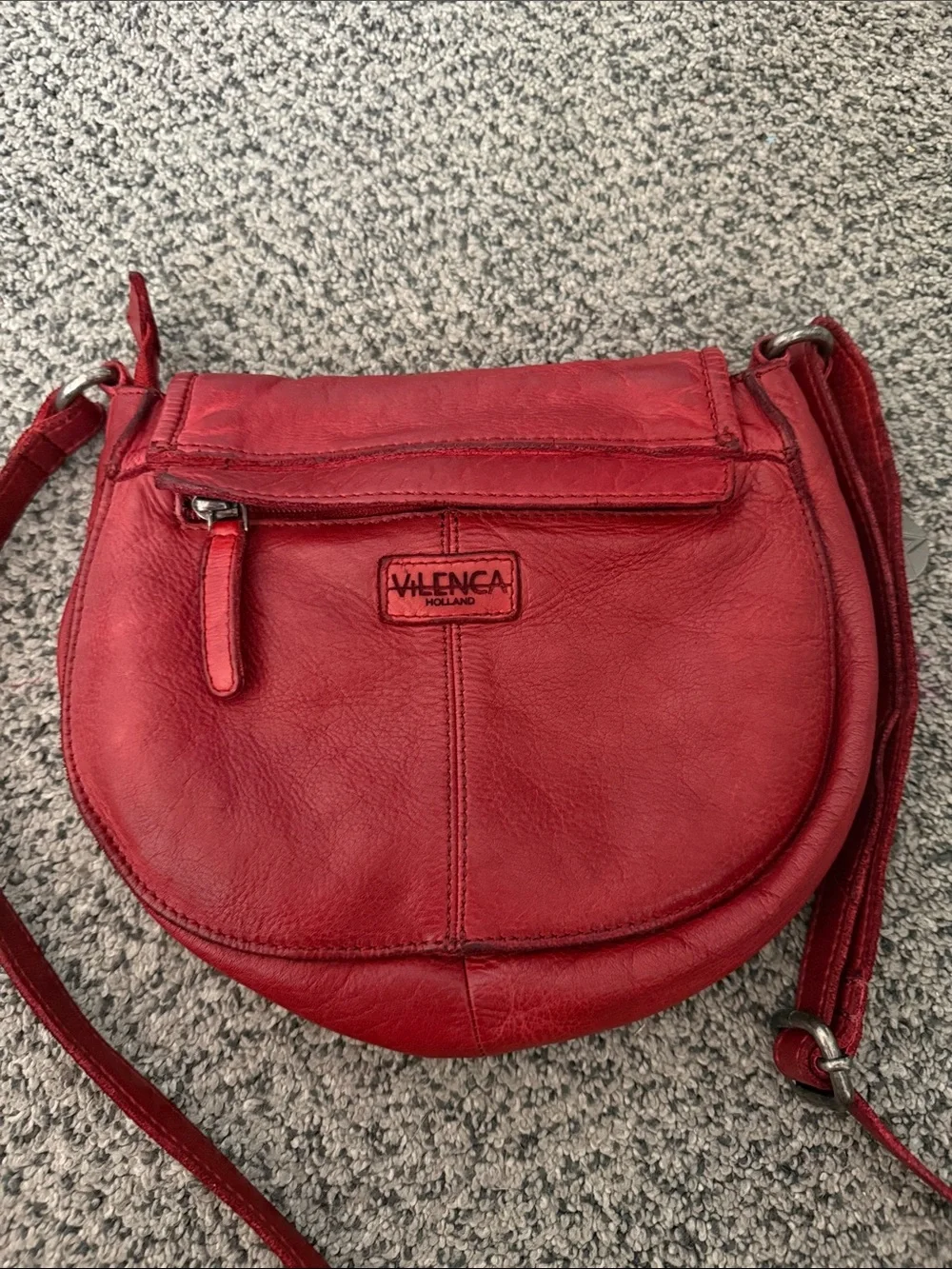 Red Studded Sunburst Detail Crossbody Bag
